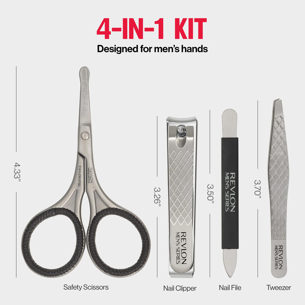 Revlon Men's Grooming Kit – 5-Piece Travel Set with Stainless Steel Tools and Carrying Case