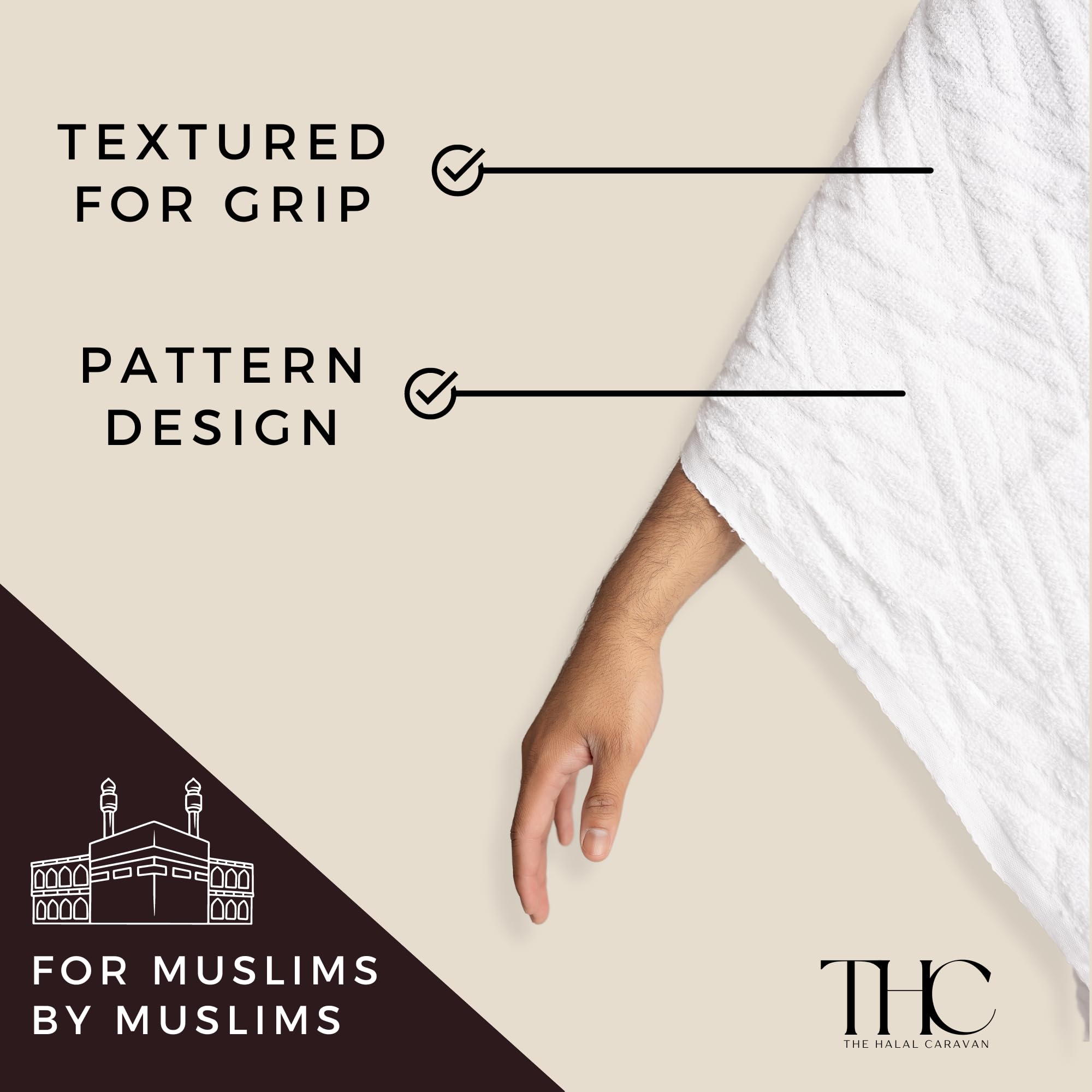 The Halal Caravan Men's Ihram for Hajj & Umrah - Sweat Absorbent, Comfortable, Fully Opaque, 2-Piece Ihram Set, Ehram Ahram 43 x 83 Inches, Ideal for Muslim Men, White