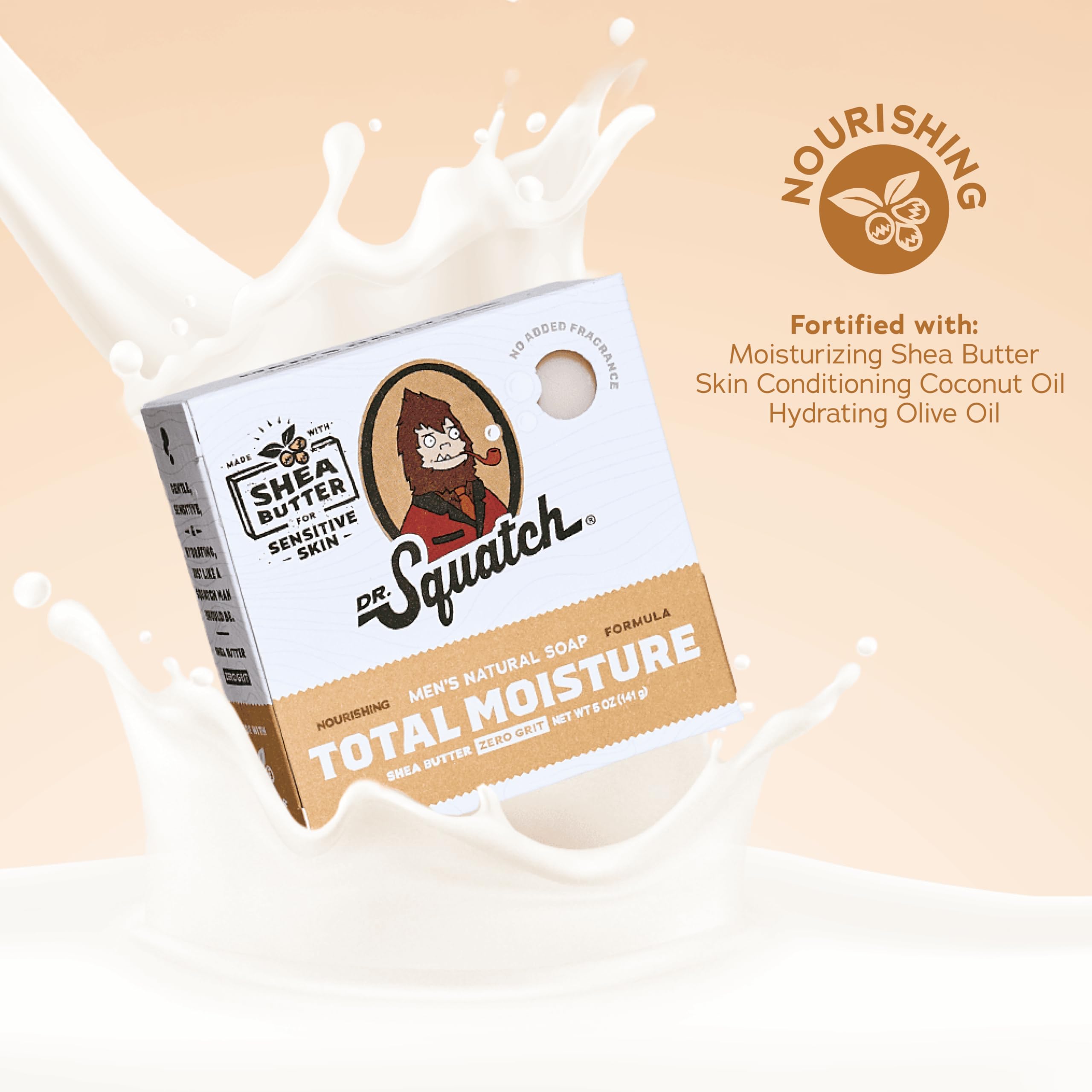 Dr. Squatch NEW Total Moisture Bar Soap for Men - No Added Fragrance Formulated for Sensitive Skin - Shea Butter, Mango Butter & Green Tea Butter (5 oz, 3-pack)