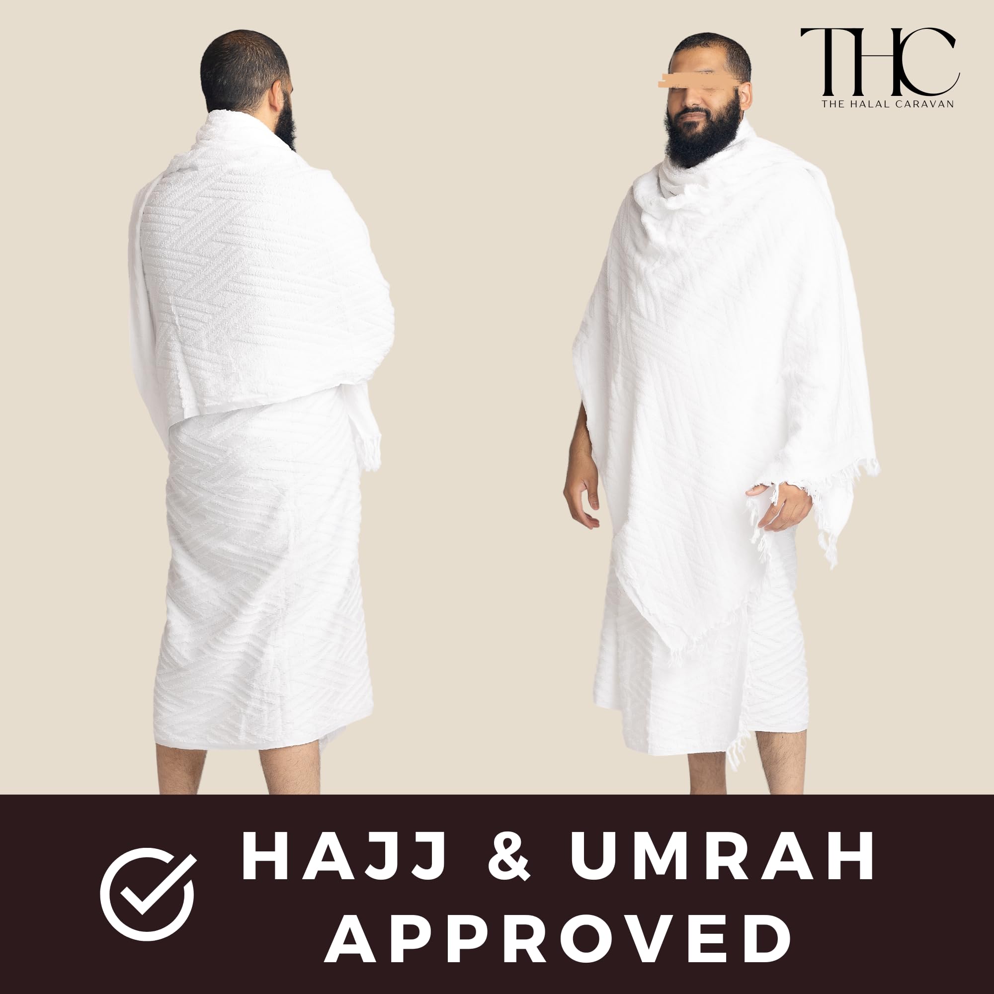 The Halal Caravan Men's Ihram for Hajj & Umrah - Sweat Absorbent, Comfortable, Fully Opaque, 2-Piece Ihram Set, Ehram Ahram 43 x 83 Inches, Ideal for Muslim Men, White