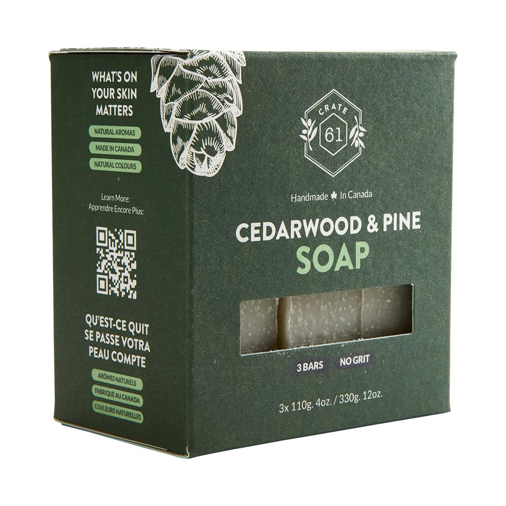 Crate 61 Organics, Handmade in Canada, Plant Based Cold Process Natural Bar Soap For Face And Body, With Premium Essential Oils, For Men And Women 3 Pack (Cedarwood Pine)