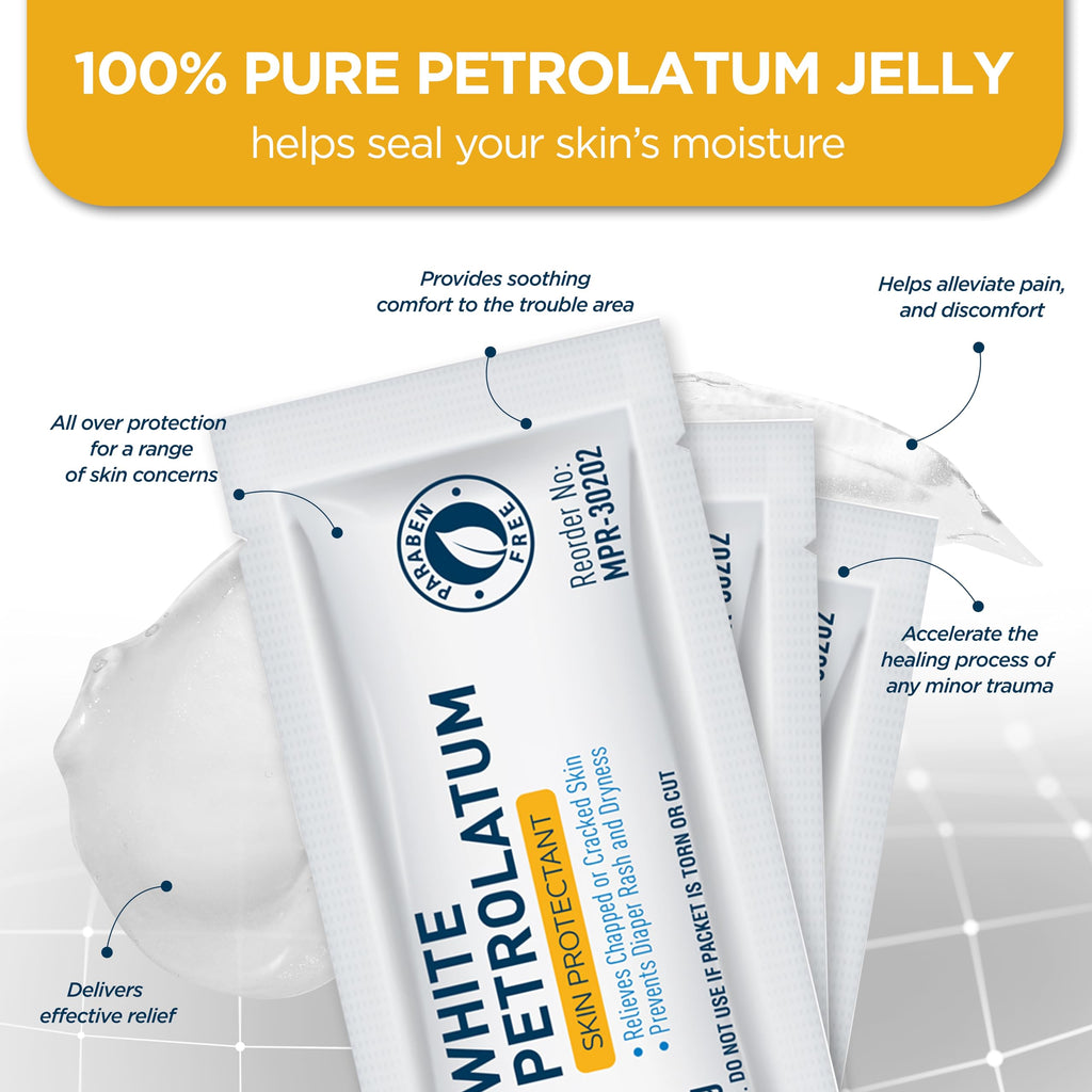 MED PRIDE 100% Pure White Petroleum Jelly Packets [144 Individual, 5g Travel-Size Packets] Skin Protectant Ointment For Diaper Rush, Chaffed, Dry, Cracked Skin- Barrier Repair Moisturizing Cream
