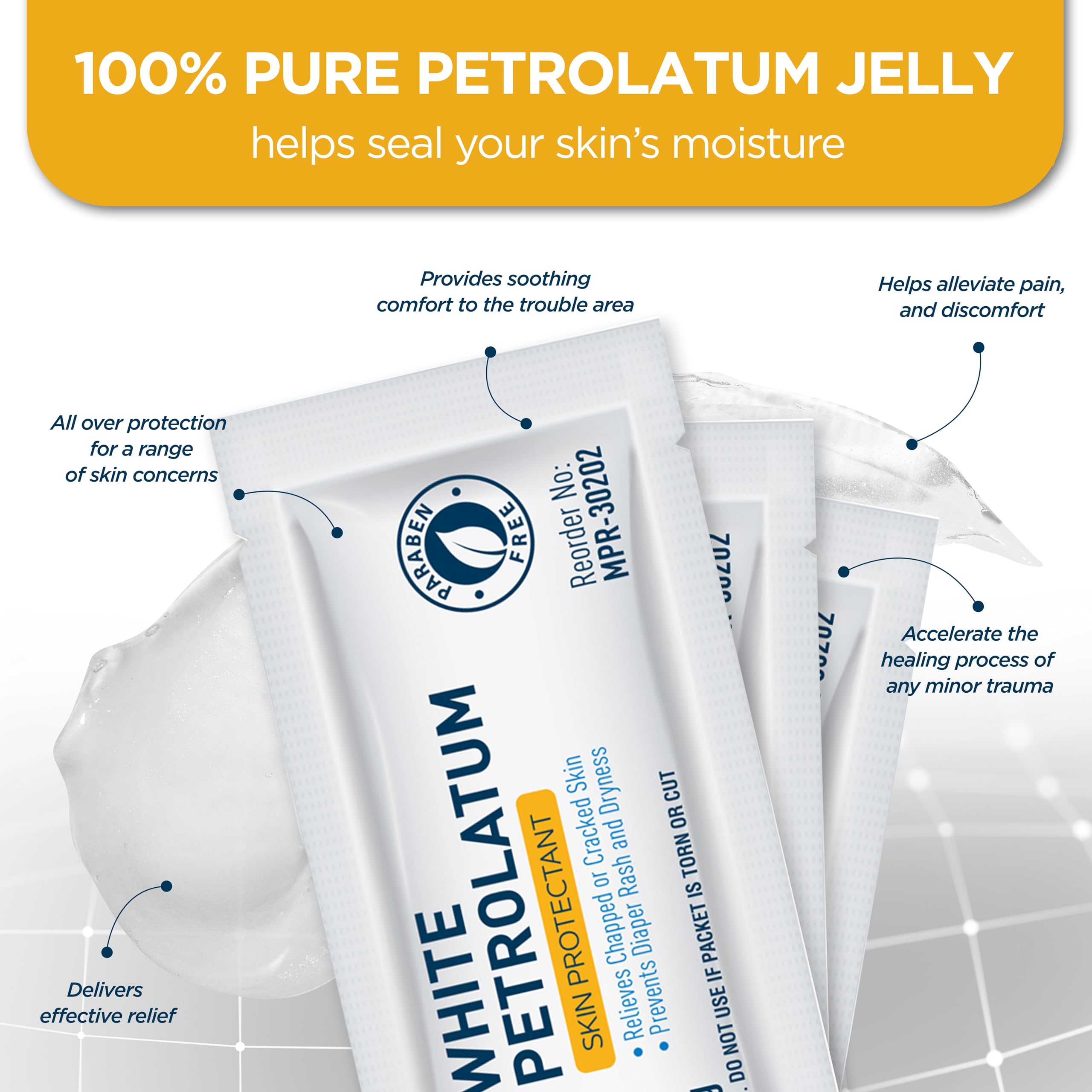 MED PRIDE 100% Pure White Petroleum Jelly Packets [144 Individual, 5g Travel-Size Packets] Skin Protectant Ointment For Diaper Rush, Chaffed, Dry, Cracked Skin- Barrier Repair Moisturizing Cream