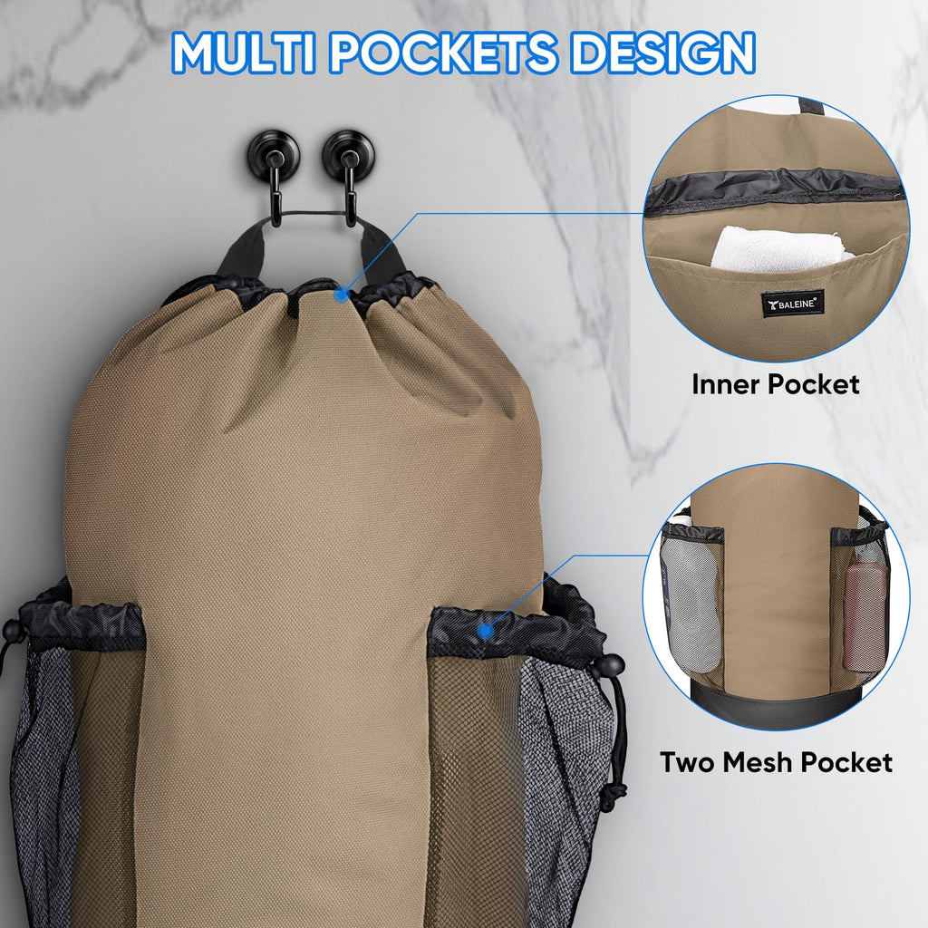 BALEINE 120L Laundry Bag Backpack, 900D Oxford Fabric Large Travel Laundry Bags with Shoulder Straps and 2 Mesh Pockets for College Dorm, Apartment, Laundromat (Khaki, 120L)