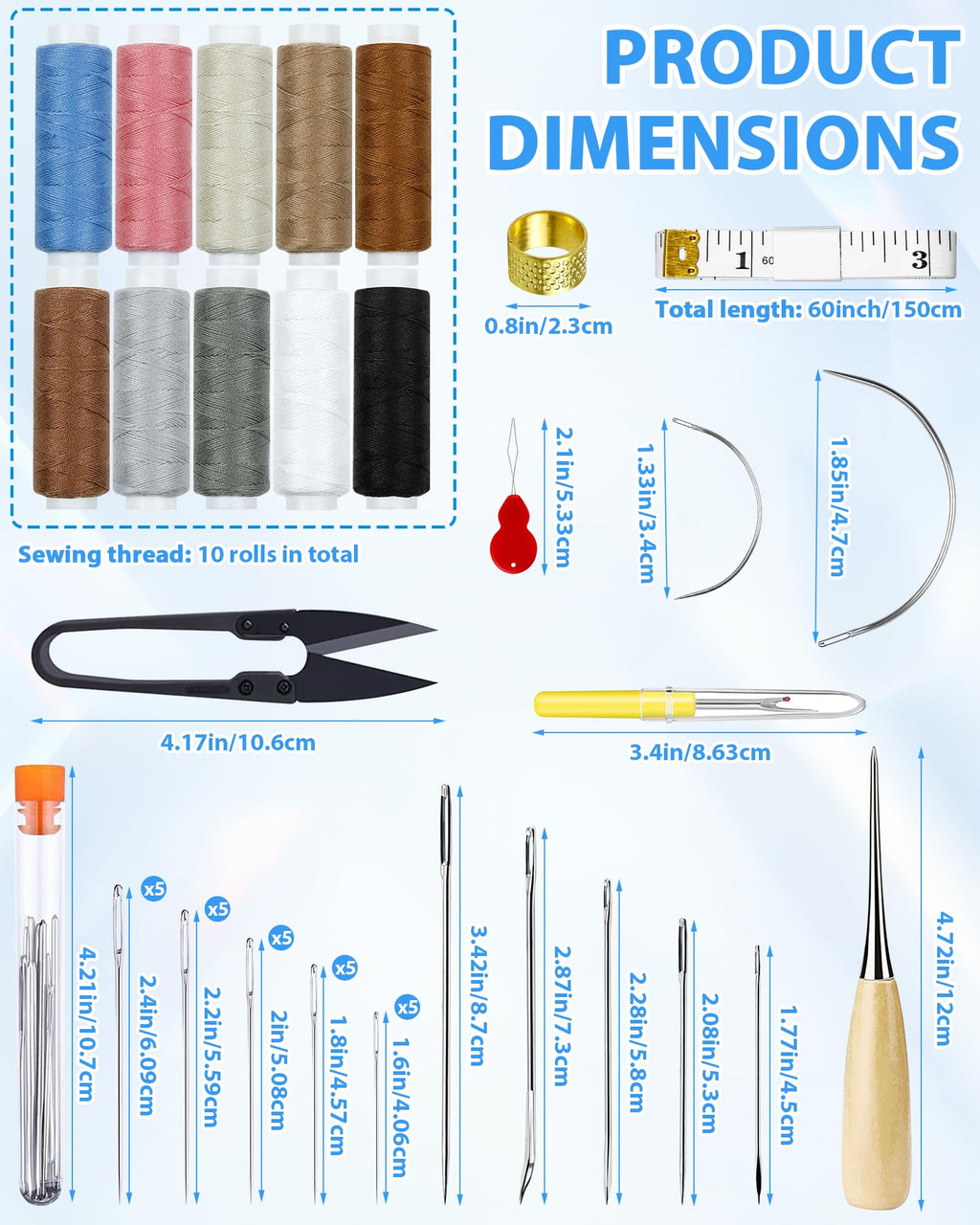 PLANTIONAL 47-Piece Heavy Duty Upholstery Repair Sewing Kit – Leather Needles, Sewing Awl & Thread for Car, Sofa, Backpack, Shoes & DIY Crafts