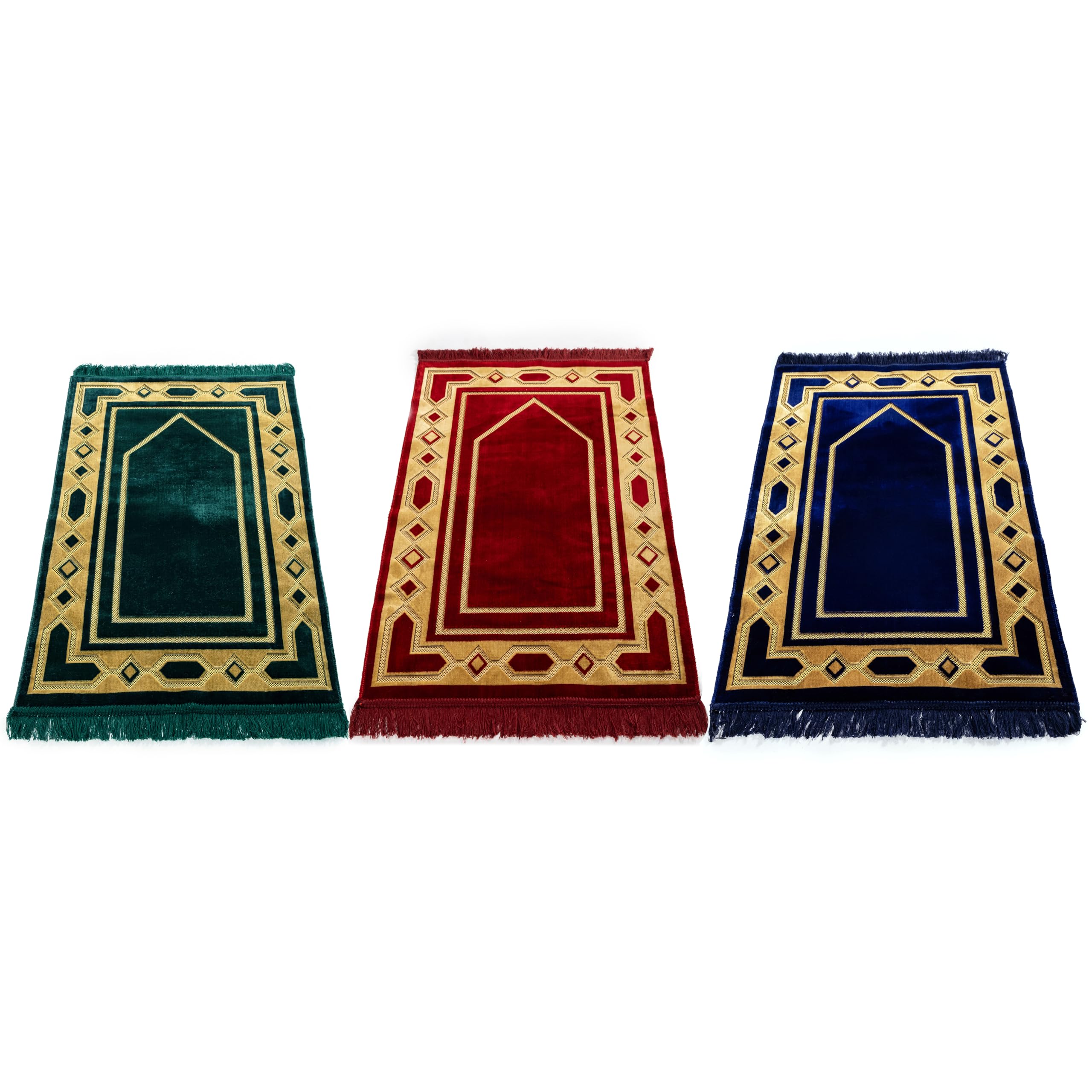 Eco-Friendly Velvet Islamic Prayer Mat - Turkish Design for Mindful Prayers - Includes Prayer Beads - Green