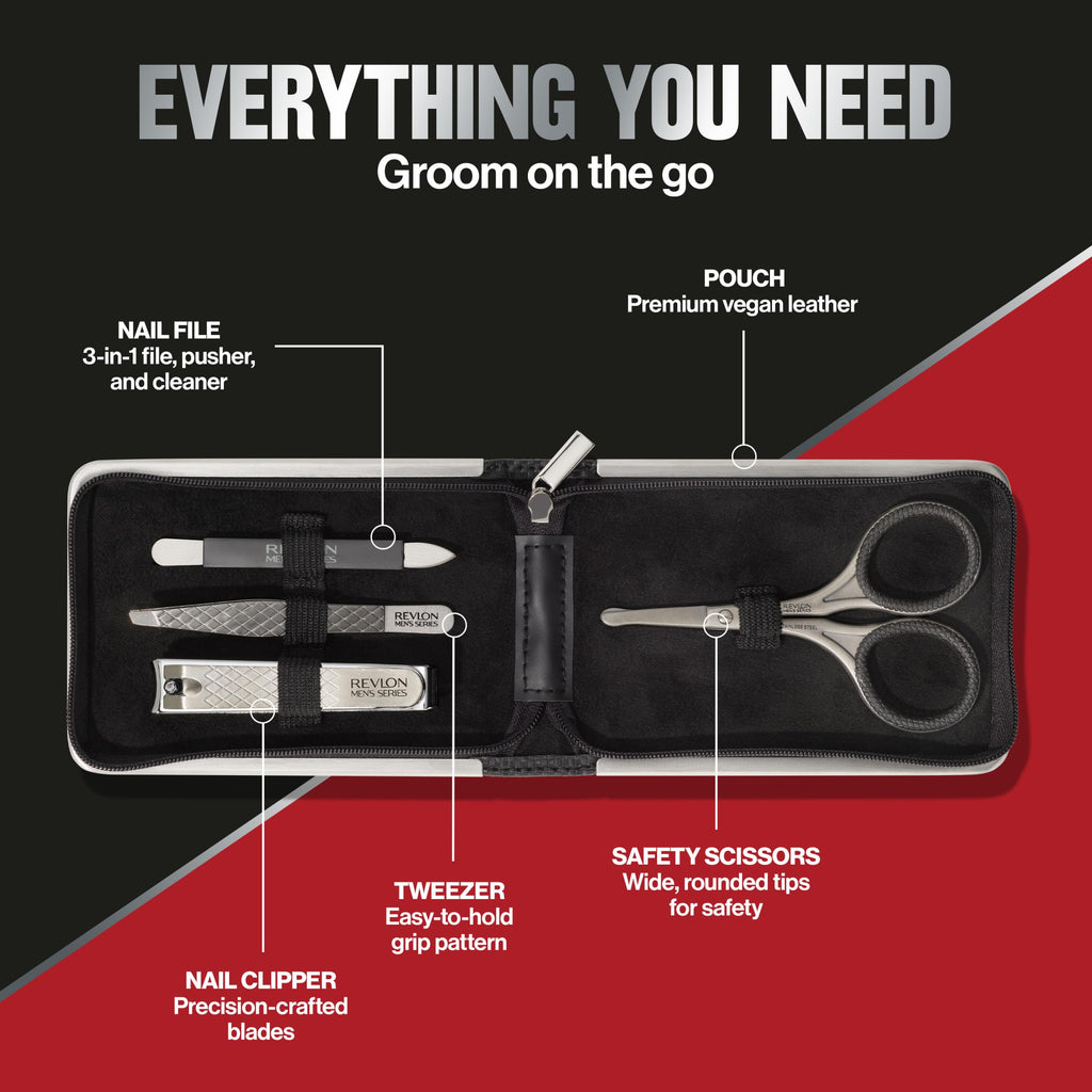 Revlon Men's Grooming Kit – 5-Piece Travel Set with Stainless Steel Tools and Carrying Case