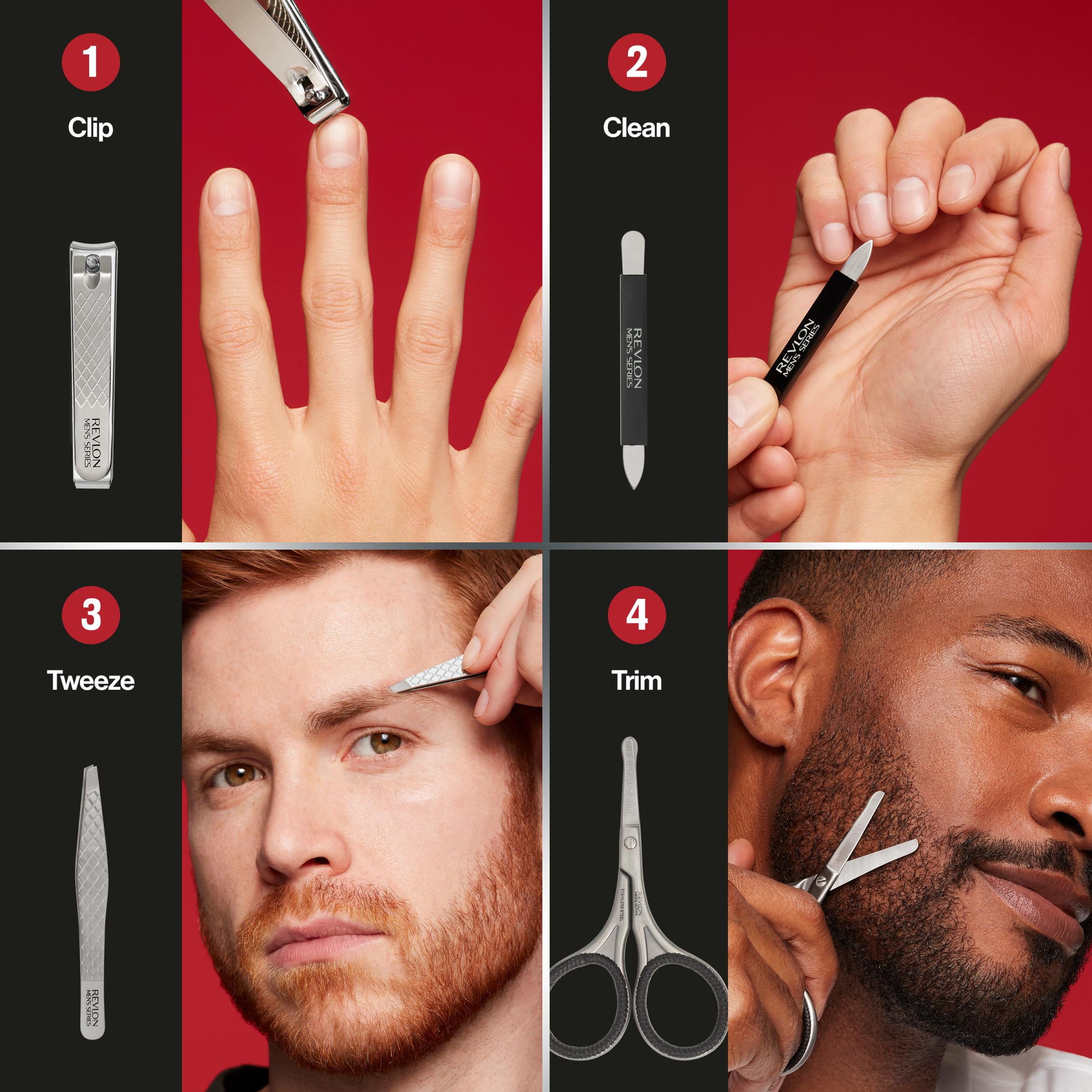 Revlon Men's Grooming Kit – 5-Piece Travel Set with Stainless Steel Tools and Carrying Case