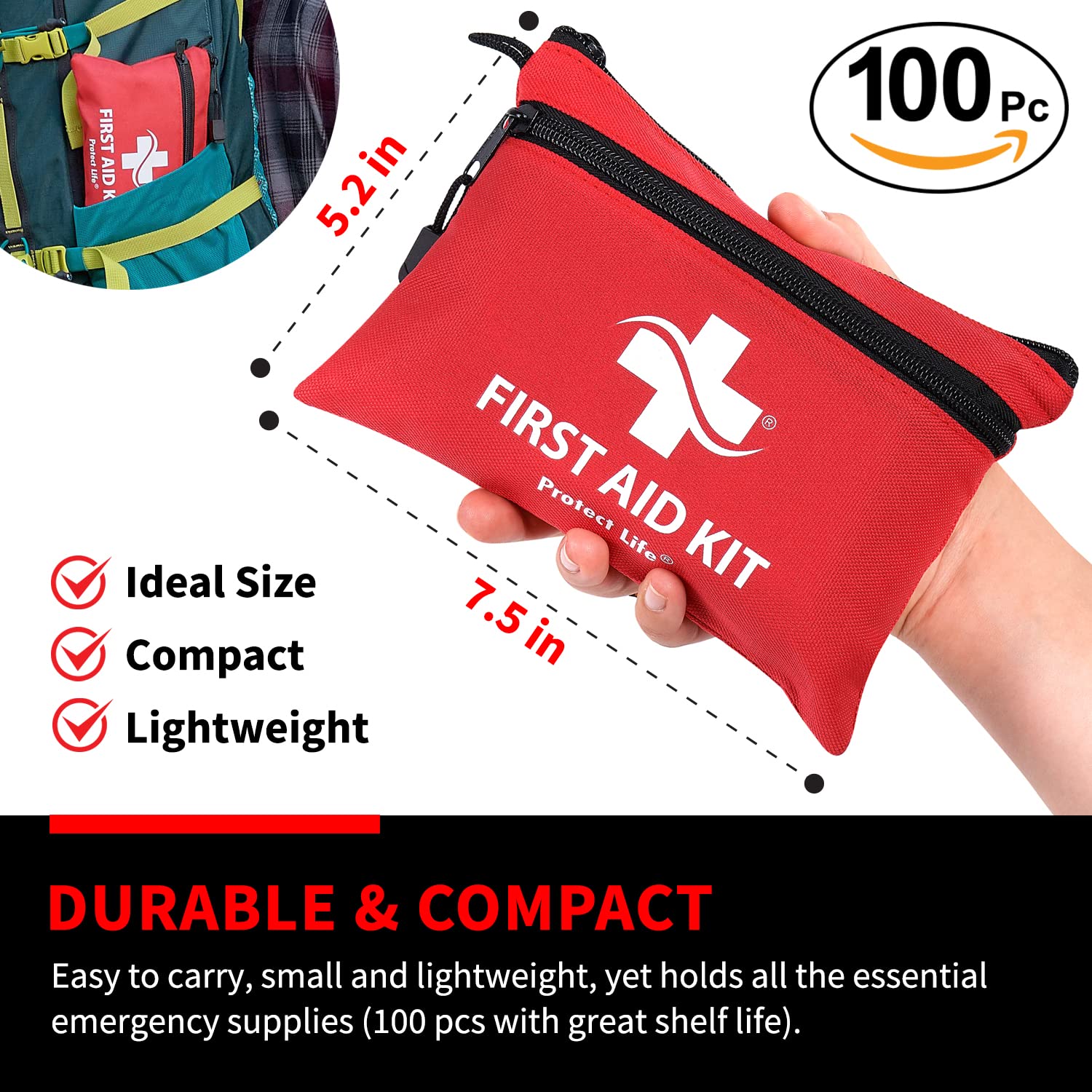 Eco-Friendly First Aid Kit for Safe Adventures | Compact & Portable for Travel, Hiking, and Home Use - 100 Essential Supplies