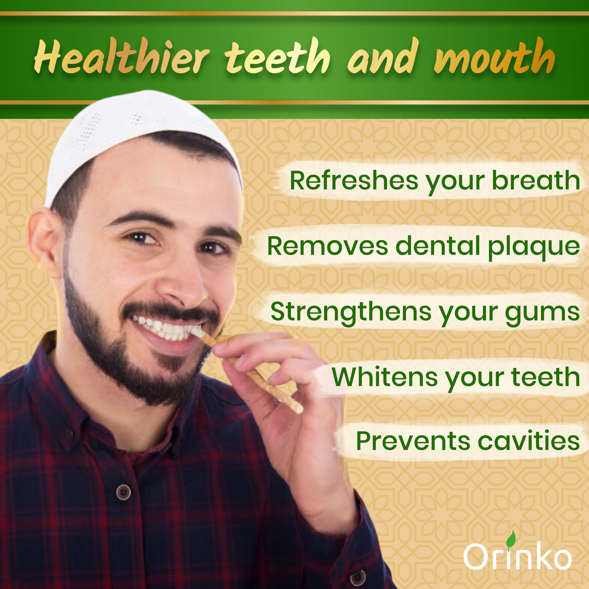 Eco-Friendly Miswak Natural Toothbrush by orinko - Cleansing & Whitening Teeth Sticks - Biodegradable and Vegan