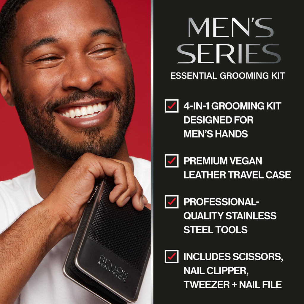 Revlon Men's Grooming Kit – 5-Piece Travel Set with Stainless Steel Tools and Carrying Case