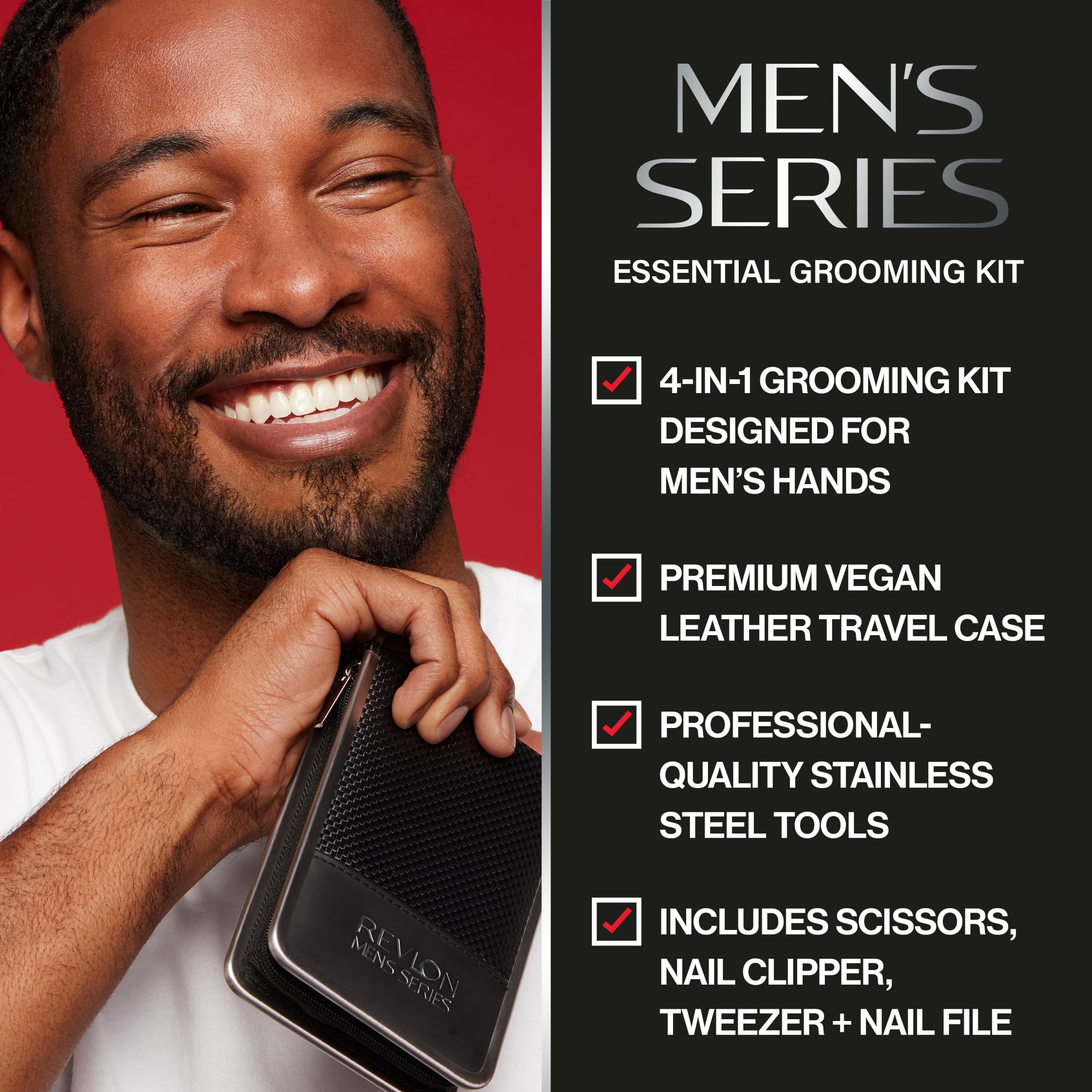 Revlon Men's Grooming Kit – 5-Piece Travel Set with Stainless Steel Tools and Carrying Case