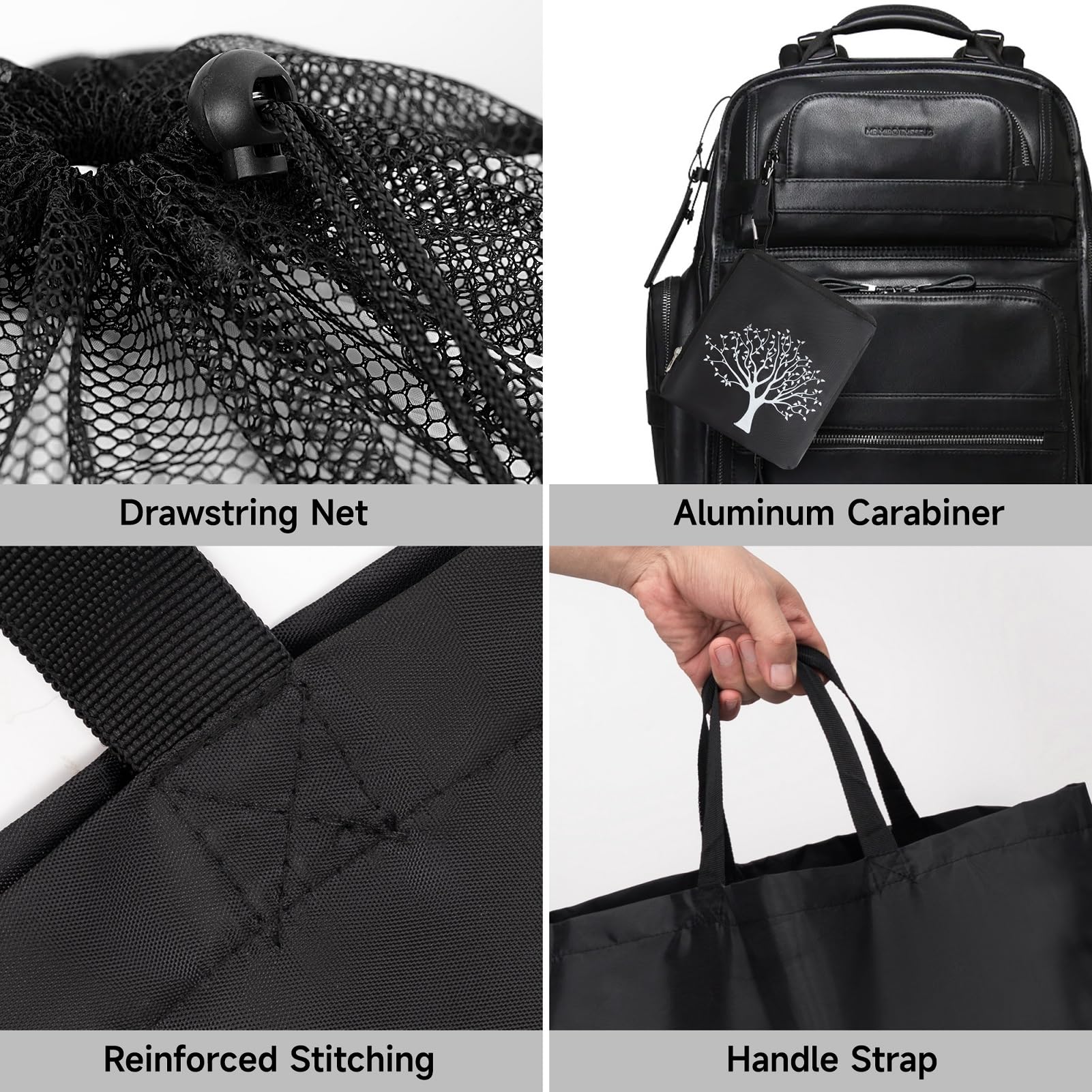 2 Packs Travel Laundry Bags, CLEADUS Foldable Dirty Clothes Bag 【Upgraded】 with Drawstring Mesh, Handles, and Carabiner, Portable, Suitable for Travel, Gym, Camping (Black)