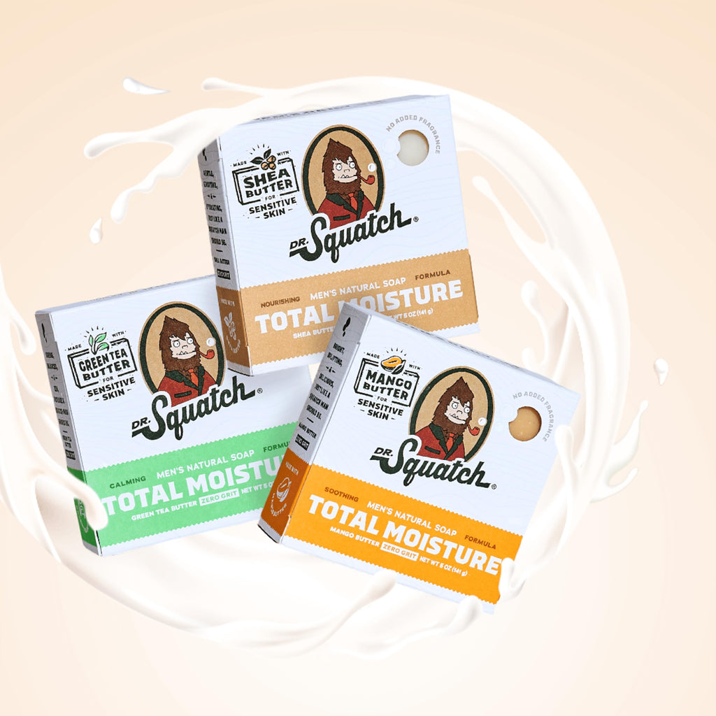 Dr. Squatch NEW Total Moisture Bar Soap for Men - No Added Fragrance Formulated for Sensitive Skin - Shea Butter, Mango Butter & Green Tea Butter (5 oz, 3-pack)