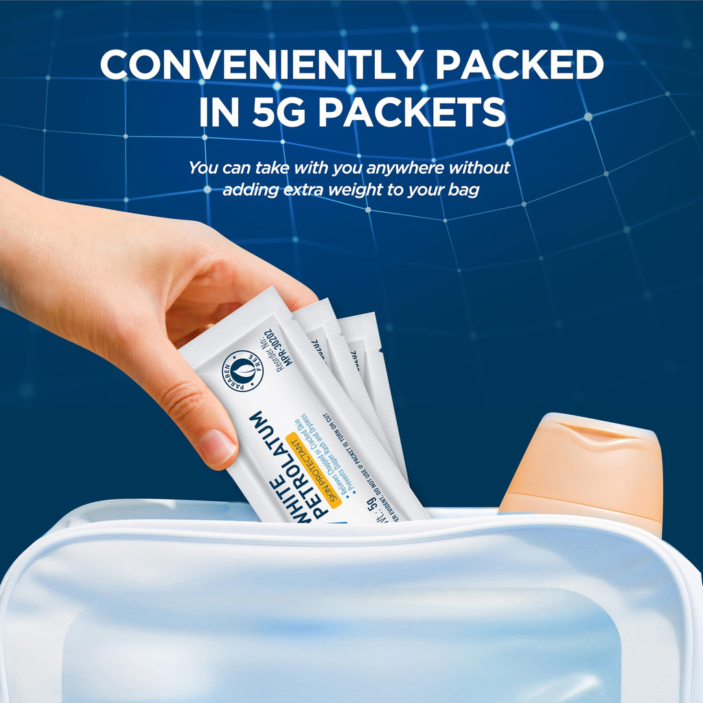 MED PRIDE 100% Pure White Petroleum Jelly Packets [144 Individual, 5g Travel-Size Packets] Skin Protectant Ointment For Diaper Rush, Chaffed, Dry, Cracked Skin- Barrier Repair Moisturizing Cream