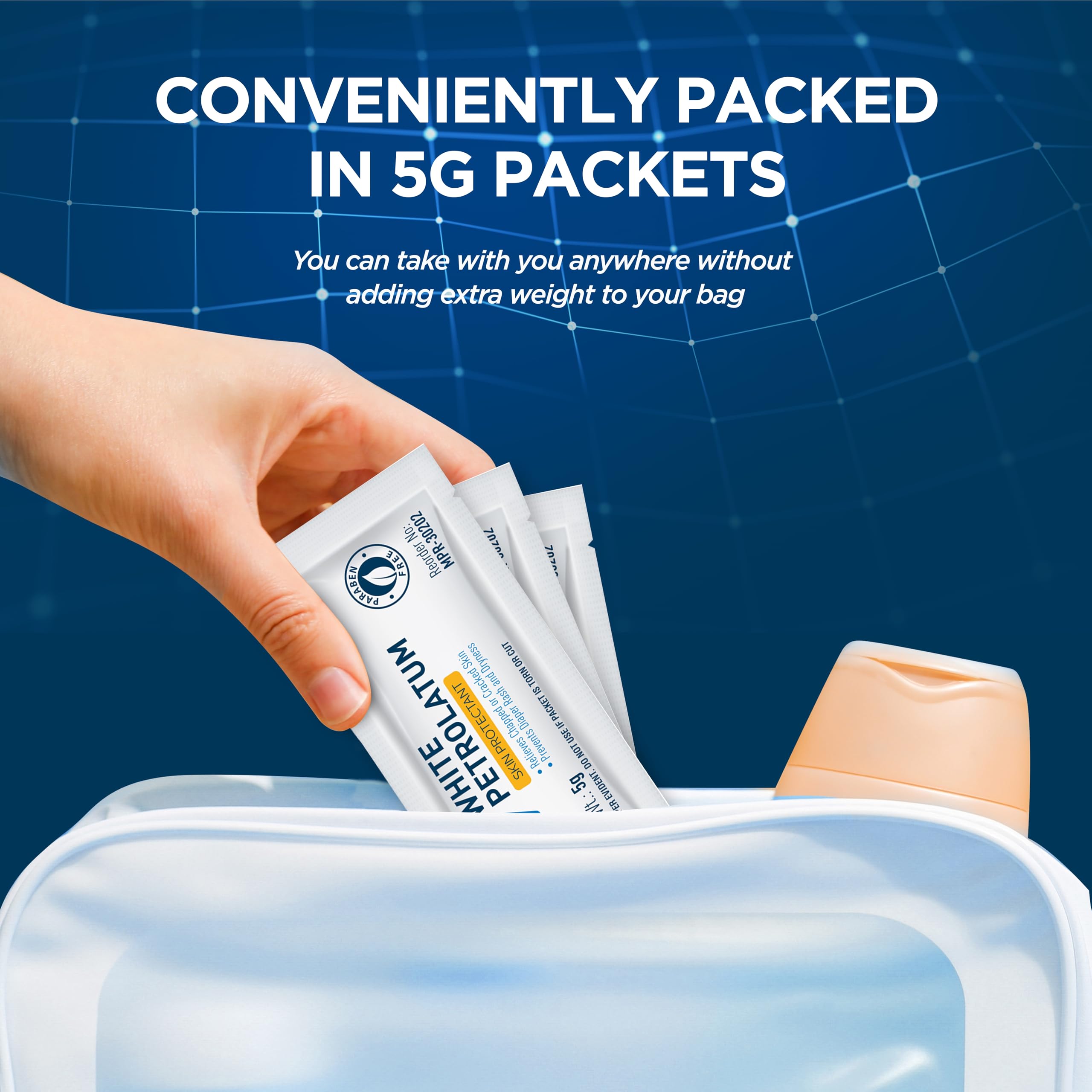 MED PRIDE 100% Pure White Petroleum Jelly Packets [144 Individual, 5g Travel-Size Packets] Skin Protectant Ointment For Diaper Rush, Chaffed, Dry, Cracked Skin- Barrier Repair Moisturizing Cream