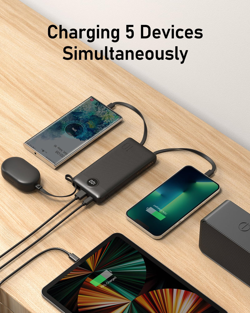 VEEKTOMX Portable Charger Built-in Cables,10000mAh Power Bank for iPhone,Fast Charge USB C Battery Pack Travel Essentials Powerbank Compatible with iPhone 17/16/15/14, Samsung S25/24, Android, etc