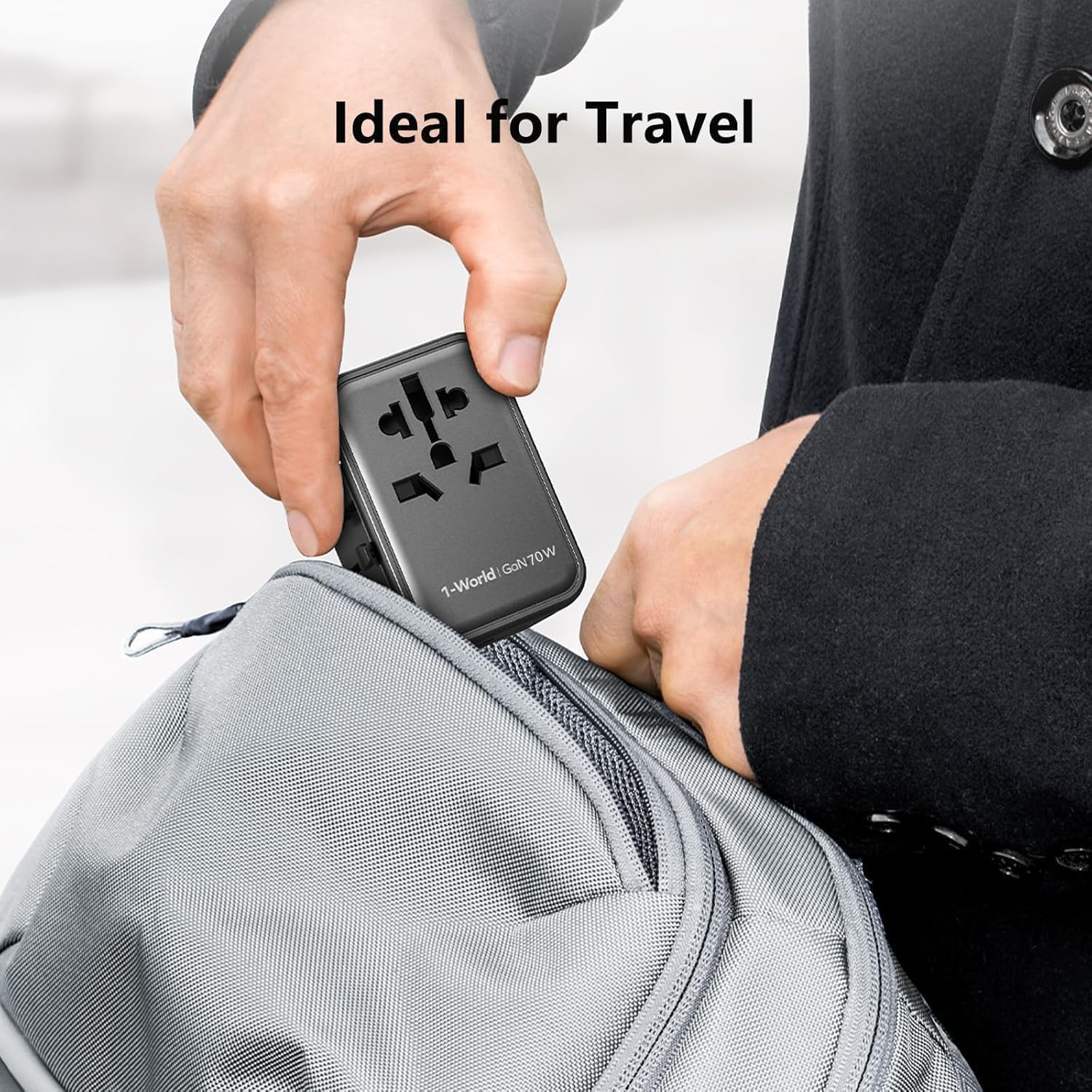 MOMAX 6-in-1 Universal Travel Adapter, GaN 70W International Power Adapter, 3 USB-C PD Fast Charging & 2 USB-A QC, 1 AC, All-in-one International Plug Adapter for Travel European UK AUS JP