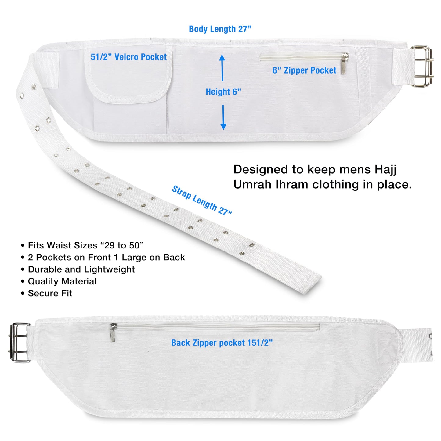 Eco-Friendly Adjustable Ihram Belt for Hajj and Umrah