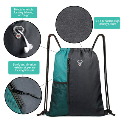 Eco-Friendly Large Sports & Umrah Gym Bag with Water Bottle Holder – Black/Teal