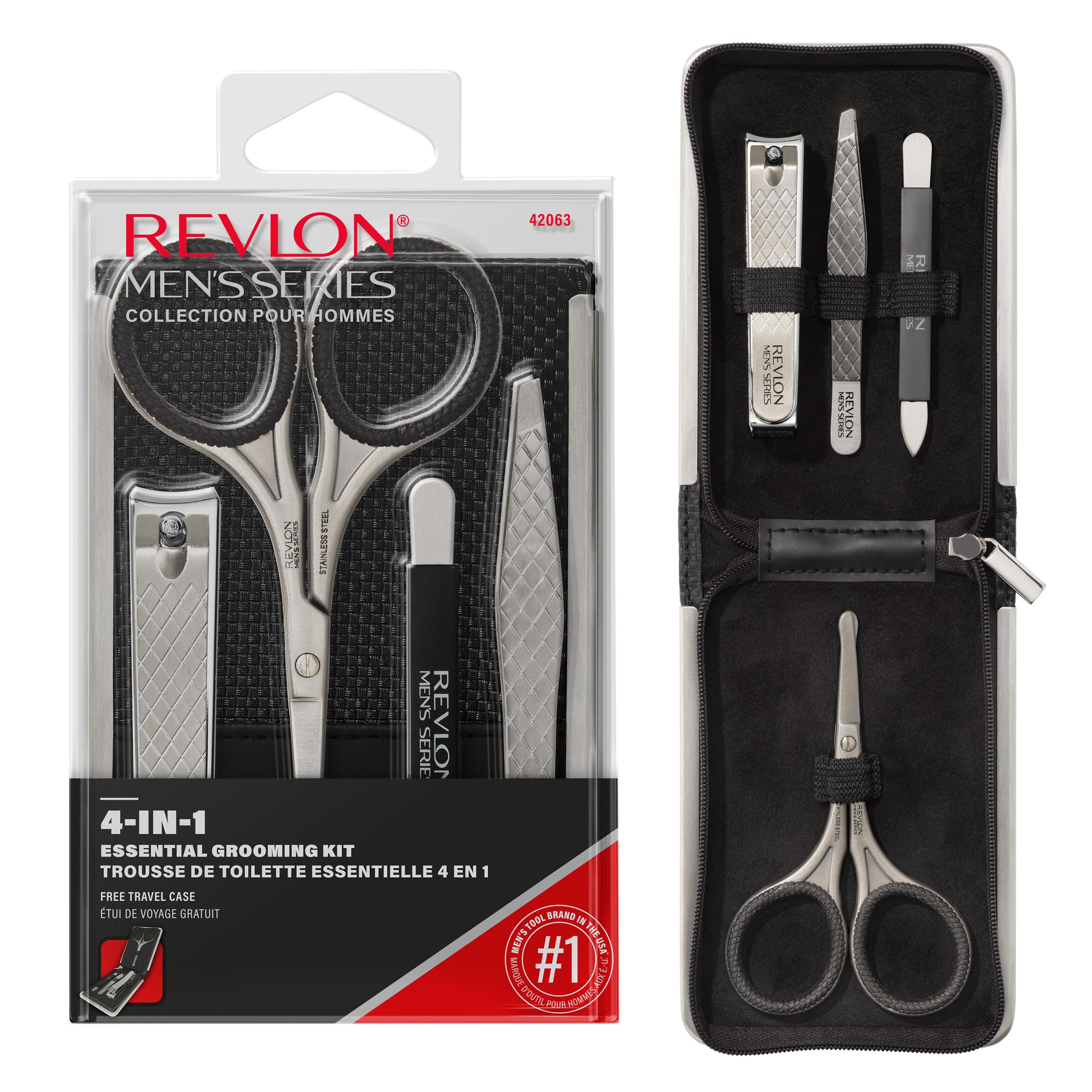 Revlon Men's Grooming Kit – 5-Piece Travel Set with Stainless Steel Tools and Carrying Case