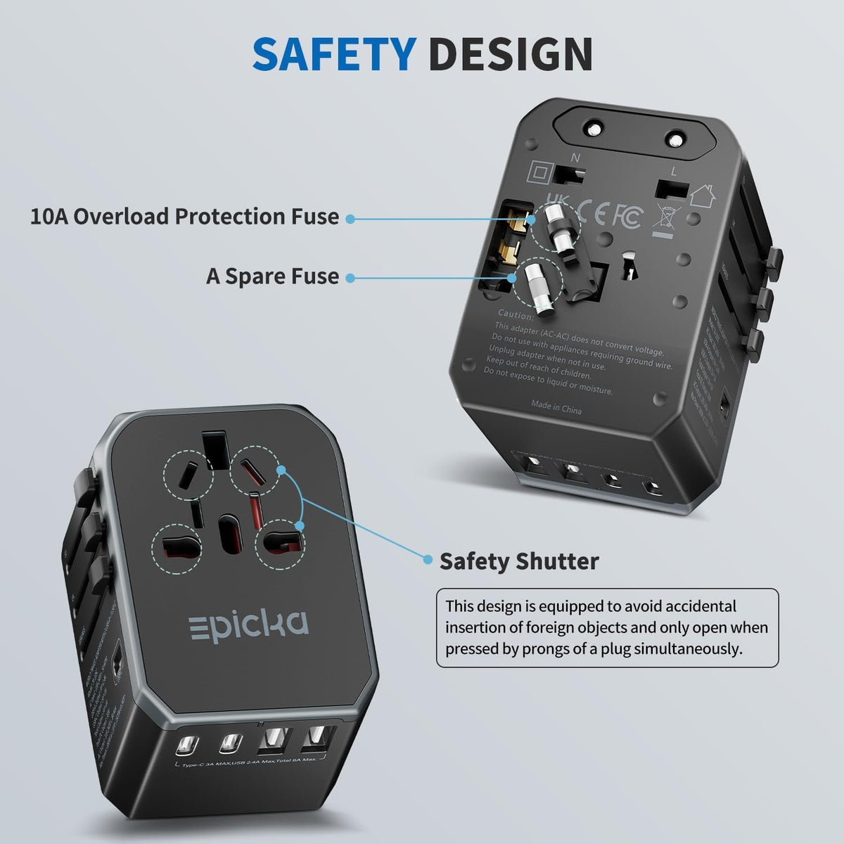 EPICKA Universal Travel Adapter with USB C, product image 4
