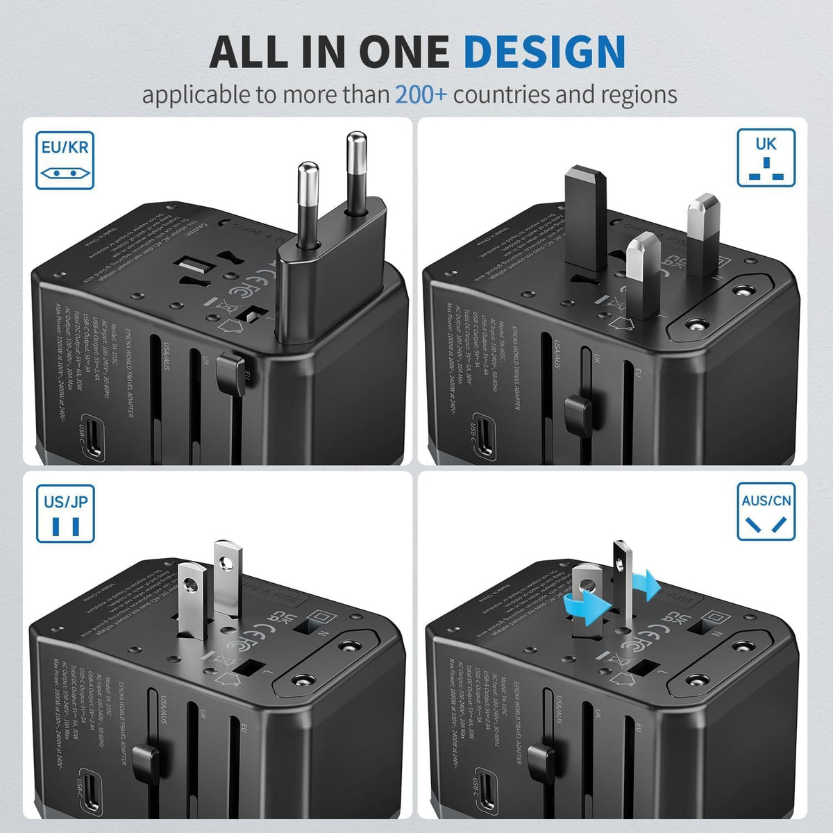 EPICKA Universal Travel Adapter with USB C, product image 7