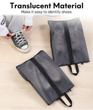 Pilgrim packing travel shoe bags into luggage for Umrah trip — lightweight and easy to carry